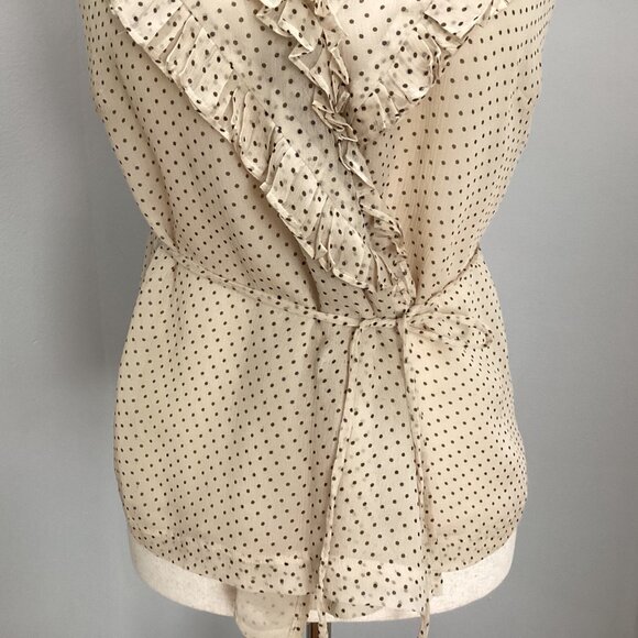 J. Crew 100% silk polka dot ruffle v-neck sleeveless wrap blouse size 0 cream - Picture 8 of 15